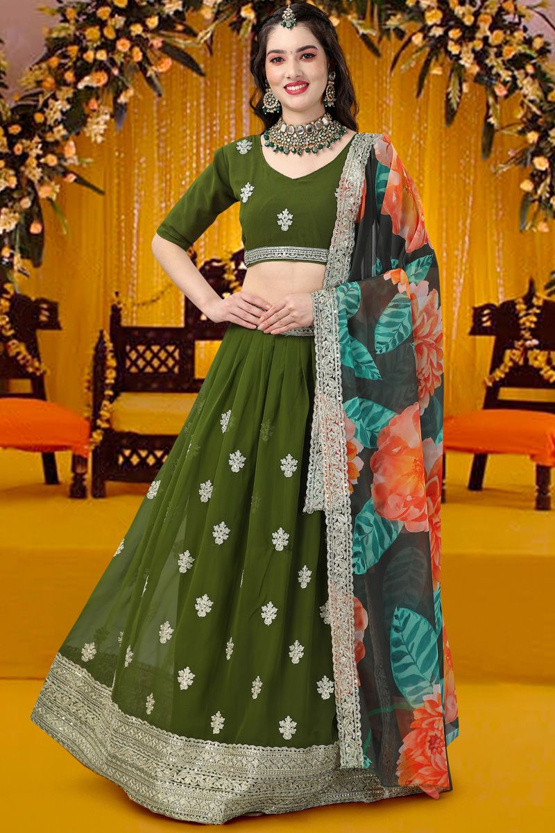 Green Bewitching Mehendi Function Georgette Lehenga