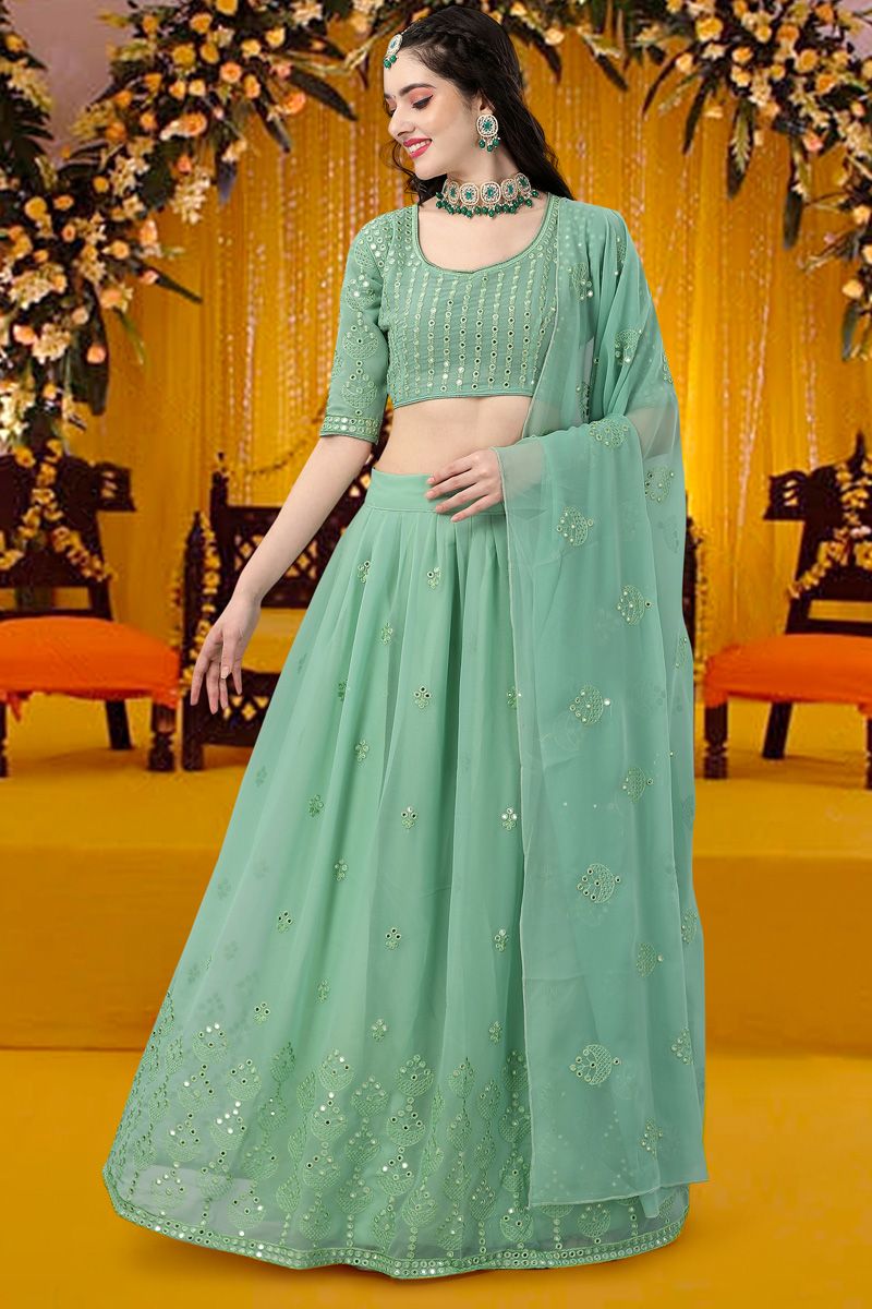 Imposing Mehendi Function Georgette Lehenga In Green Color