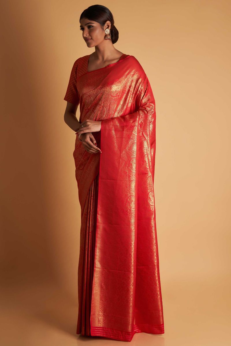 Reception Wear Two Tone Kanjivaram Silk Fabric Saree