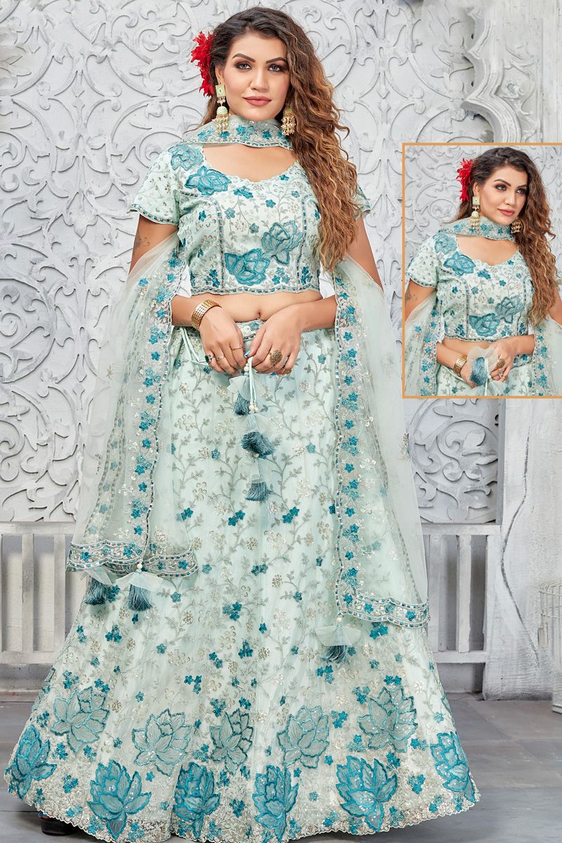 Sea Green Color Net Function Look Appealing Lehenga