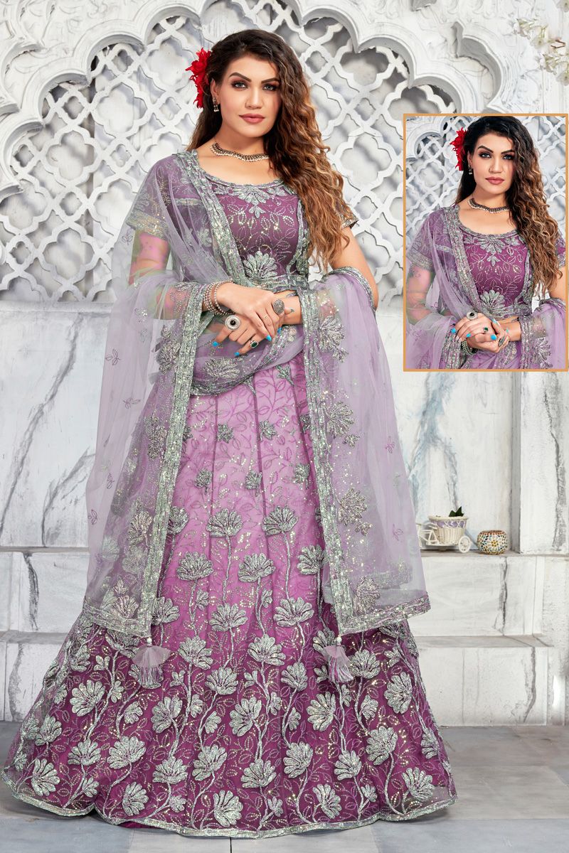 Net Function Look Wonderful Lehenga In Wine Color