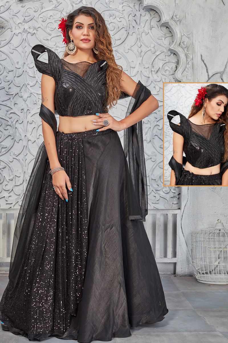 Art Silk Stunning Function Look Lehenga In Black Color