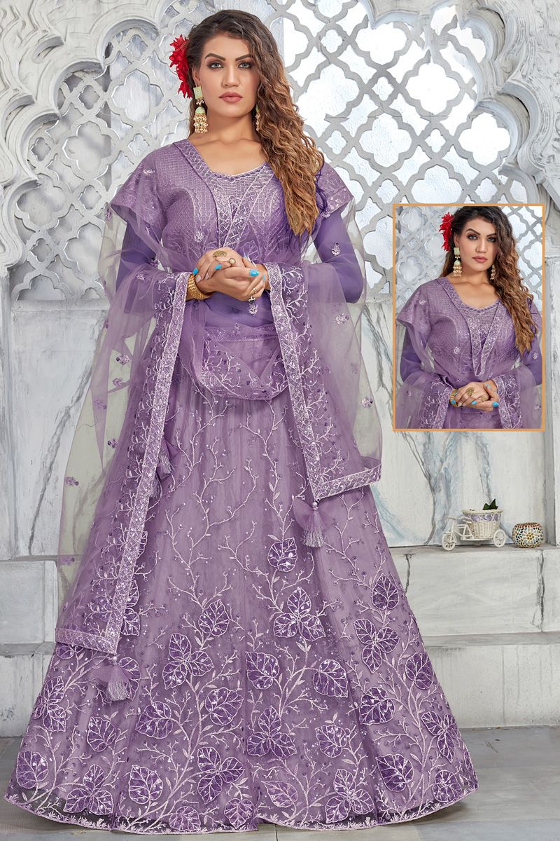 Net Brilliant Function Look Lehenga In Lavender Color