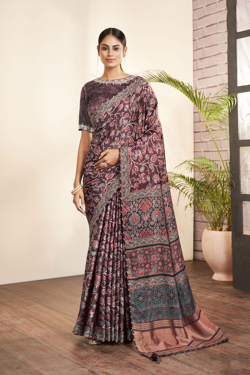 Purple Color Gajji Silk Fabric Coveted Saree With Printed Work