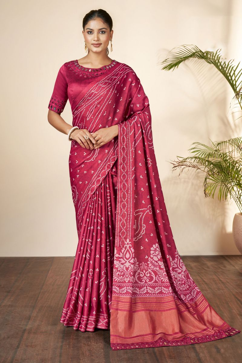 Gajji Silk Fabric Pink Color Excellent Saree With Printed Work