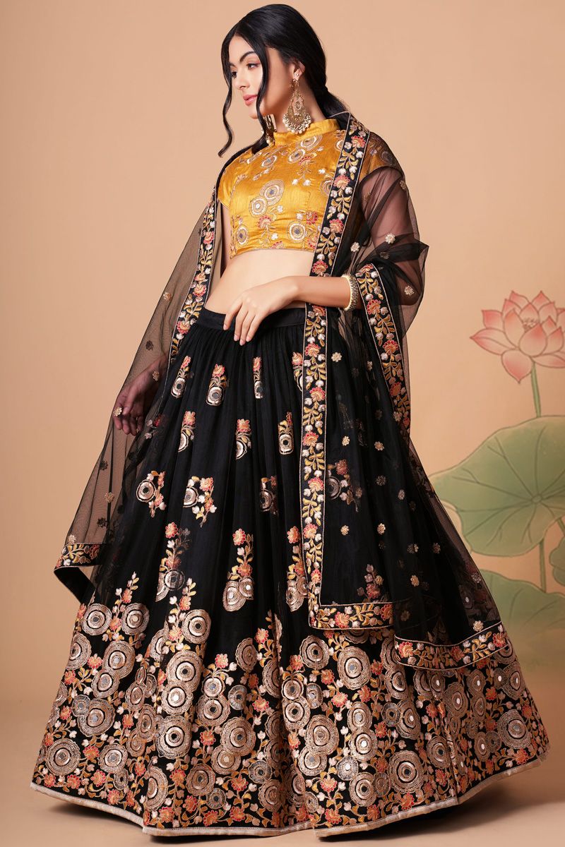 Black Color Sangeet Wear Net Fabric Beatific Lehenga Choli