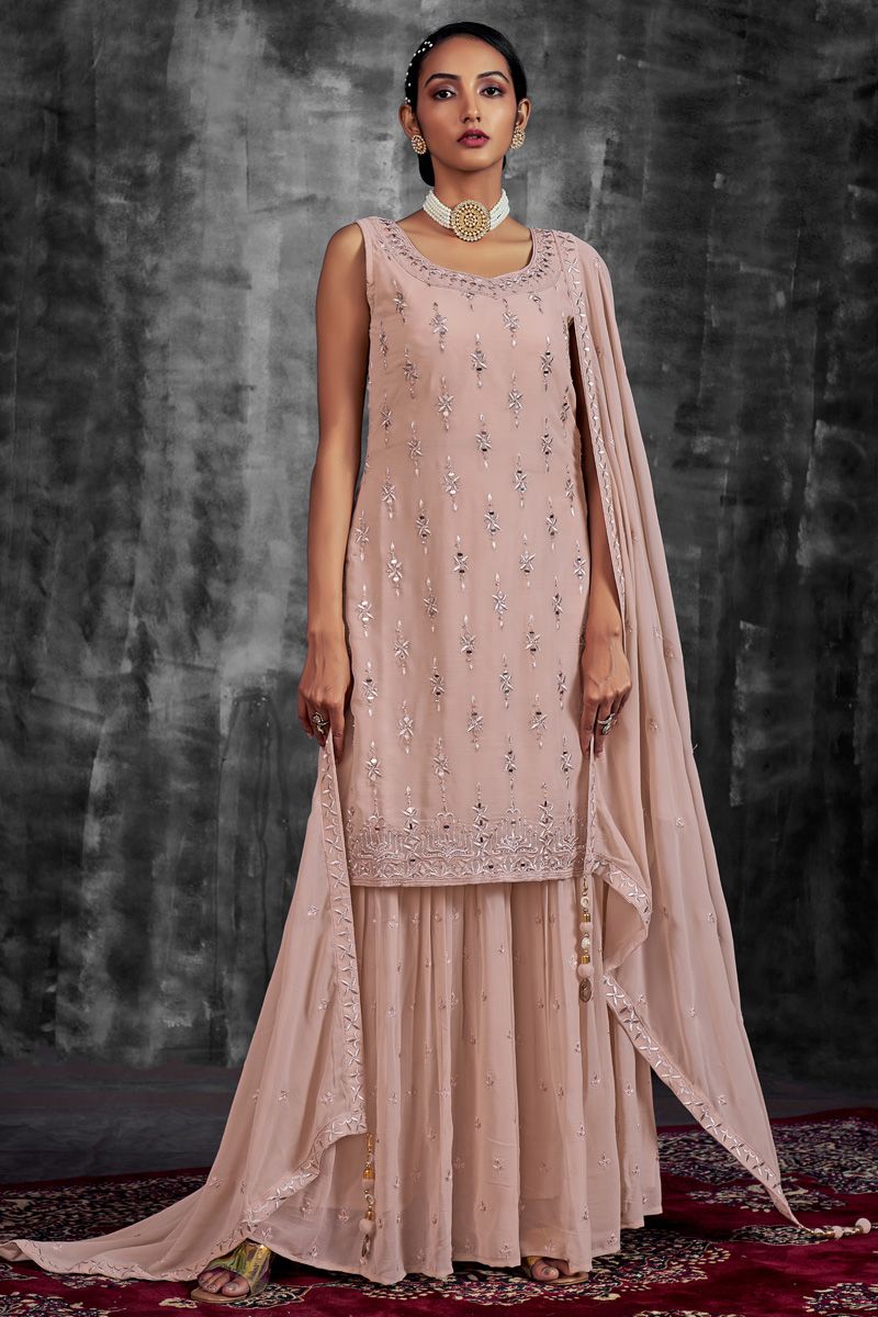 Georgette Fabric Peach Color Function Look Winsome Sharara Suit