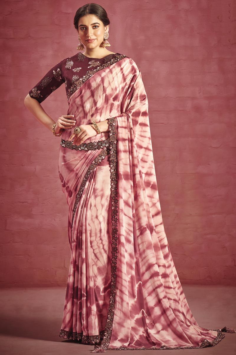 Creative Border Work On Purple Color Georgette Saree