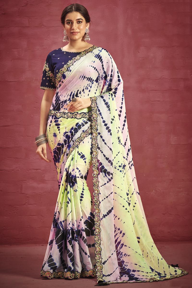 Multi Color Border Work On Georgette Stunning Saree