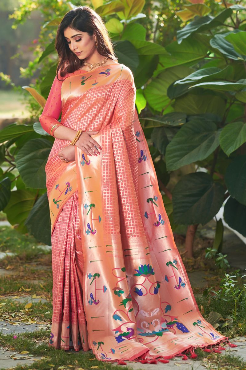 Peach Color Divine Paithani Silk Saree