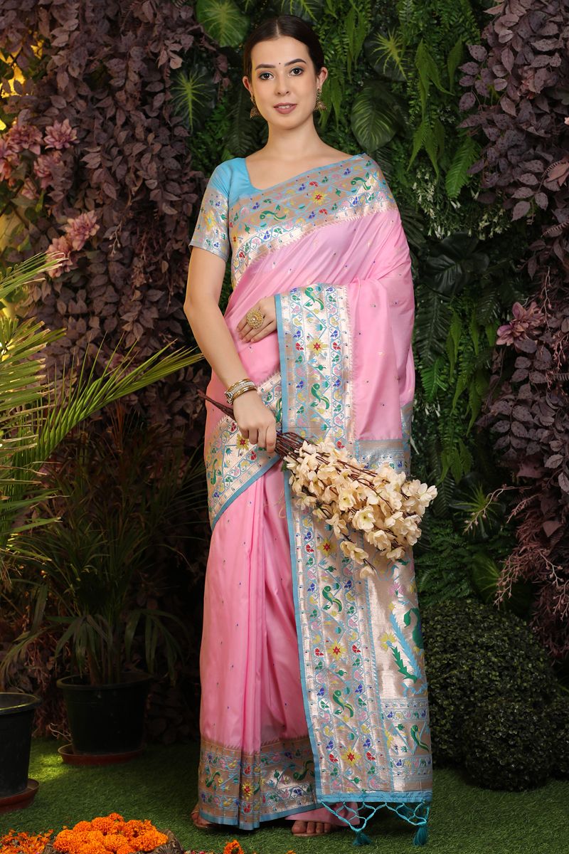 Pink Color Festive Wear Paithani Silk Saree