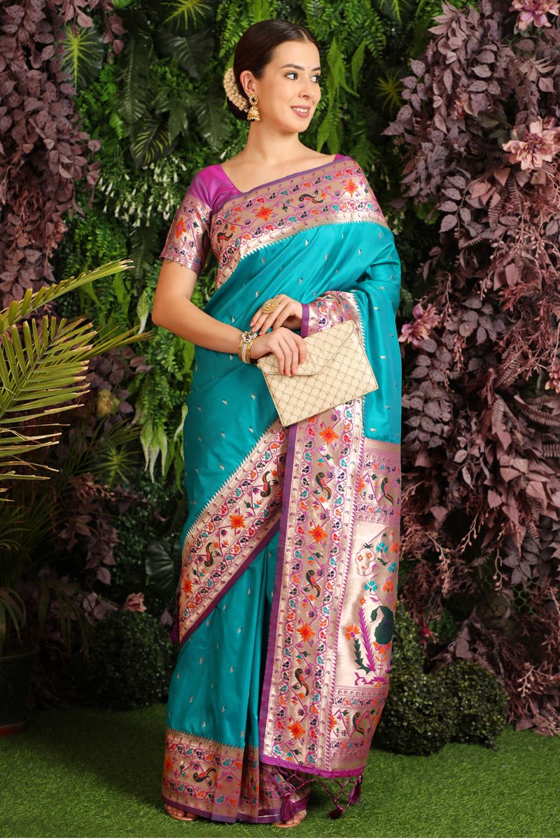 Sea Green Festive Wear Paithani Silk Saree