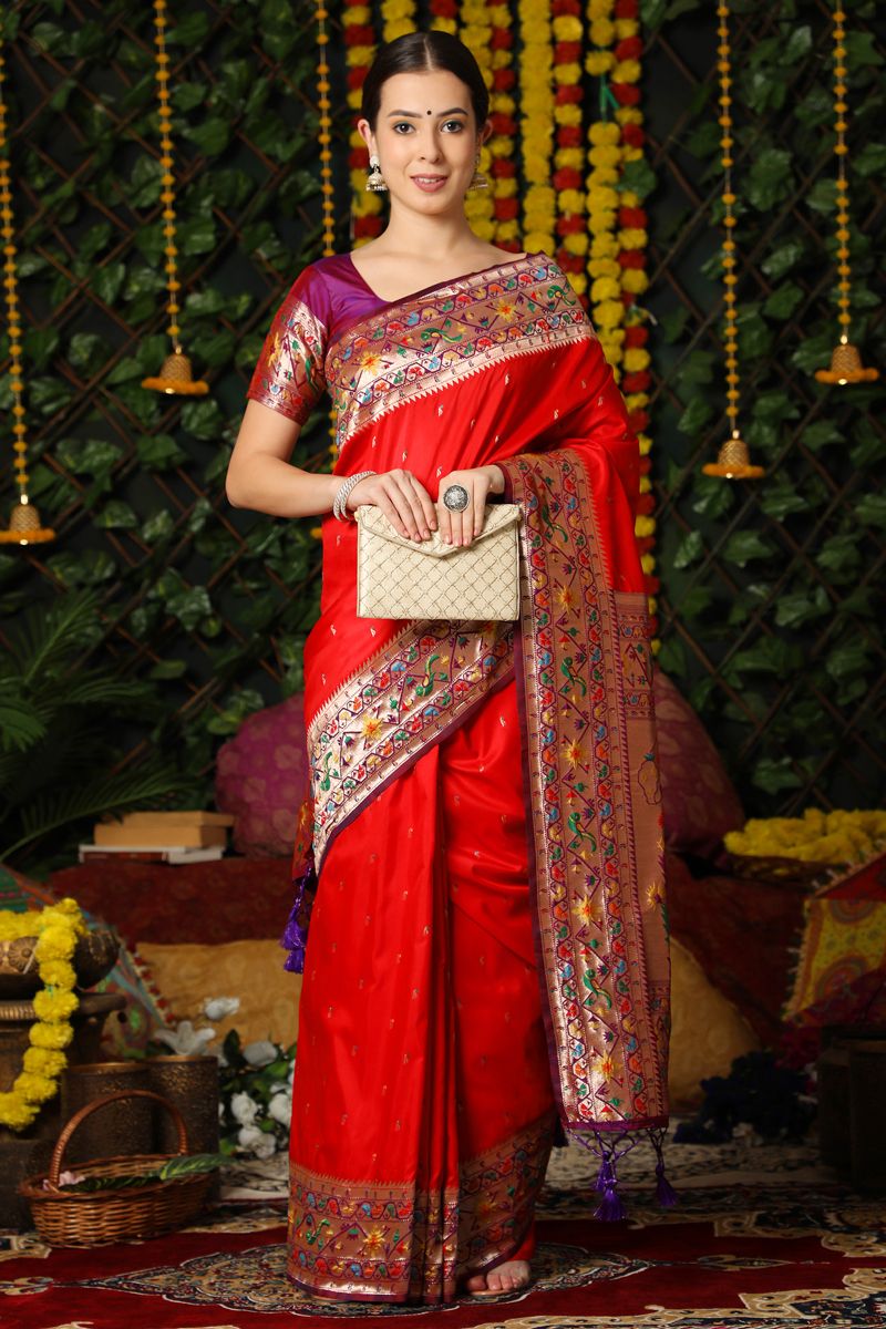 Red Color Festive Wear Paithani Silk Saree