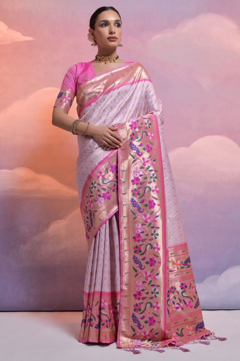 Lavender Meenakari Zari Weaving Border Work Function Wear Paithani Silk Saree