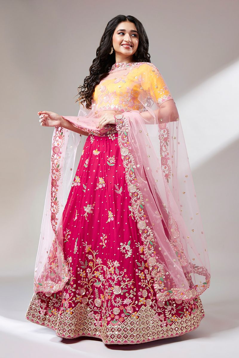 Sequins Work Pink Color Designer 3 Piece Lehenga Choli In Georgette Fabric