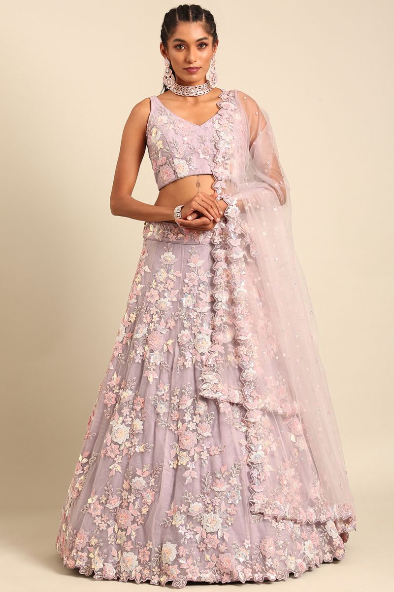 Lavender Net Sangeet Wear Sequins Work Chaniya Choli