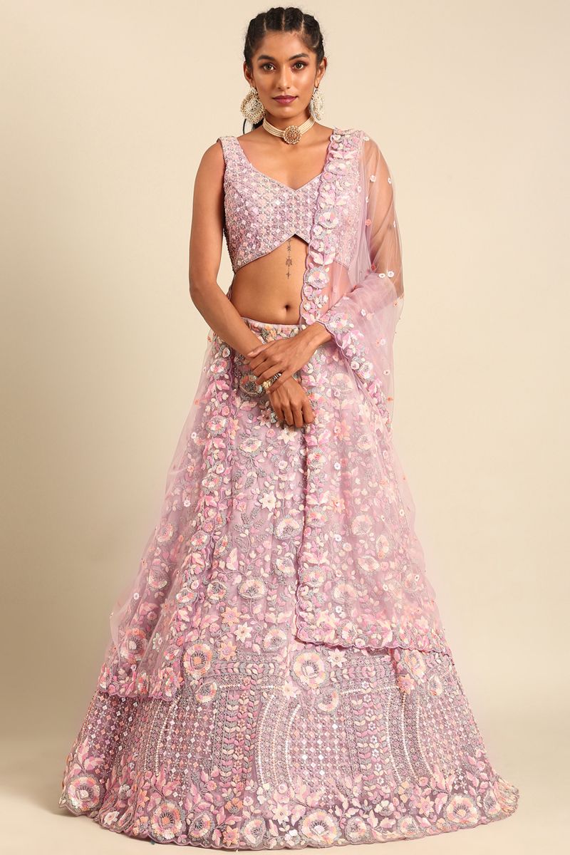 Sequins Work Lavender Net Reception Wear Lehenga Choli