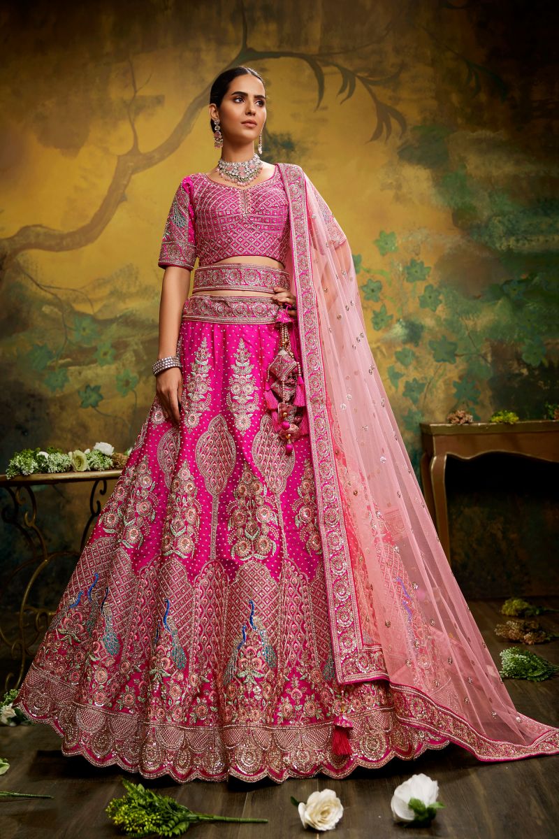 Embroidery Work Pink Silk Festive Wear Lehenga With Ambroidery