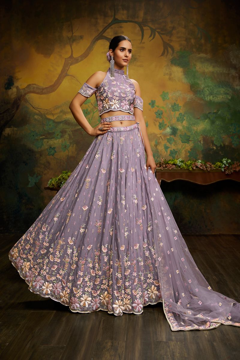 Lavender Color Georgette Sangeet Wear Sequins Work Chaniya Choli