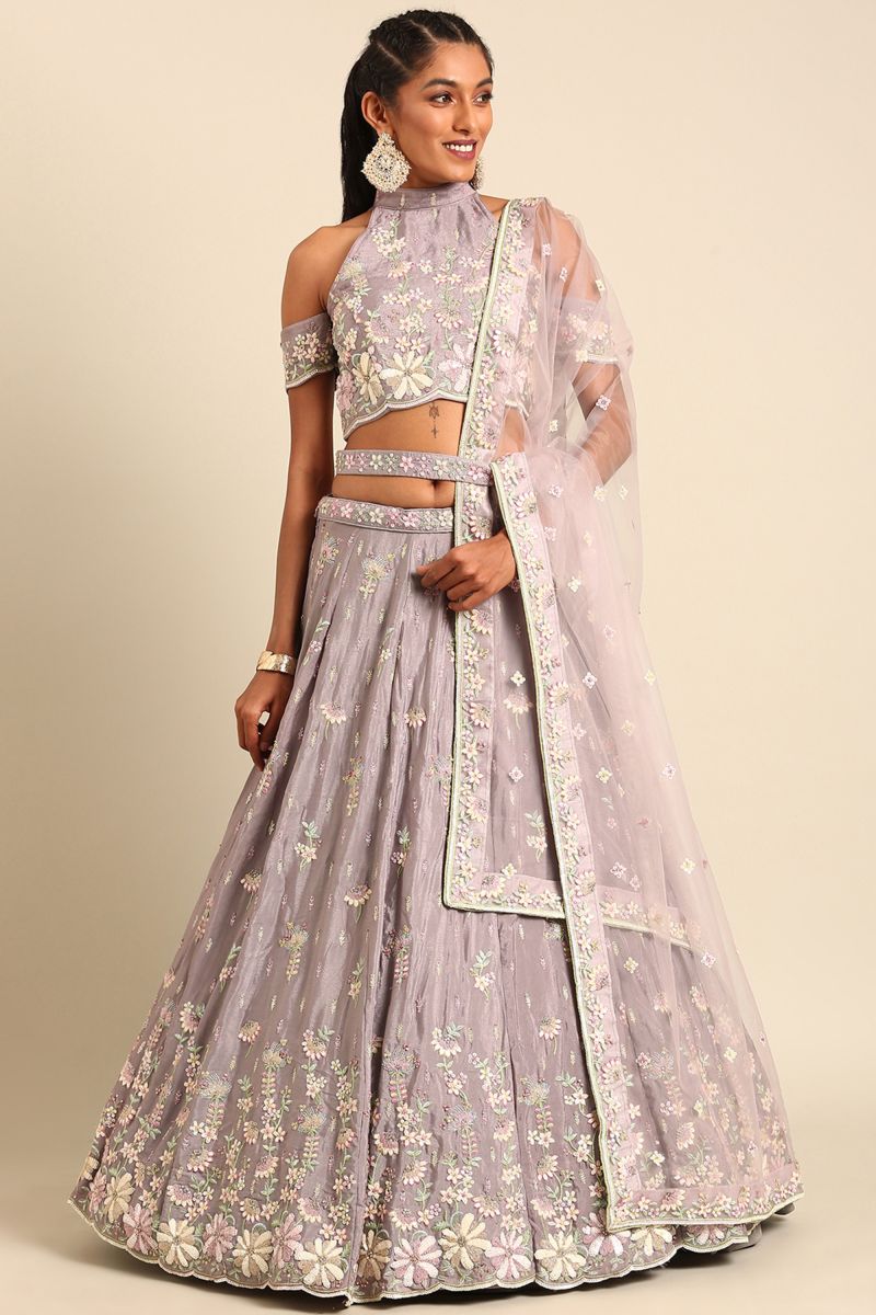 Lavender Georgette Fabric Occasion Wear Lehenga Choli With Sequins Work