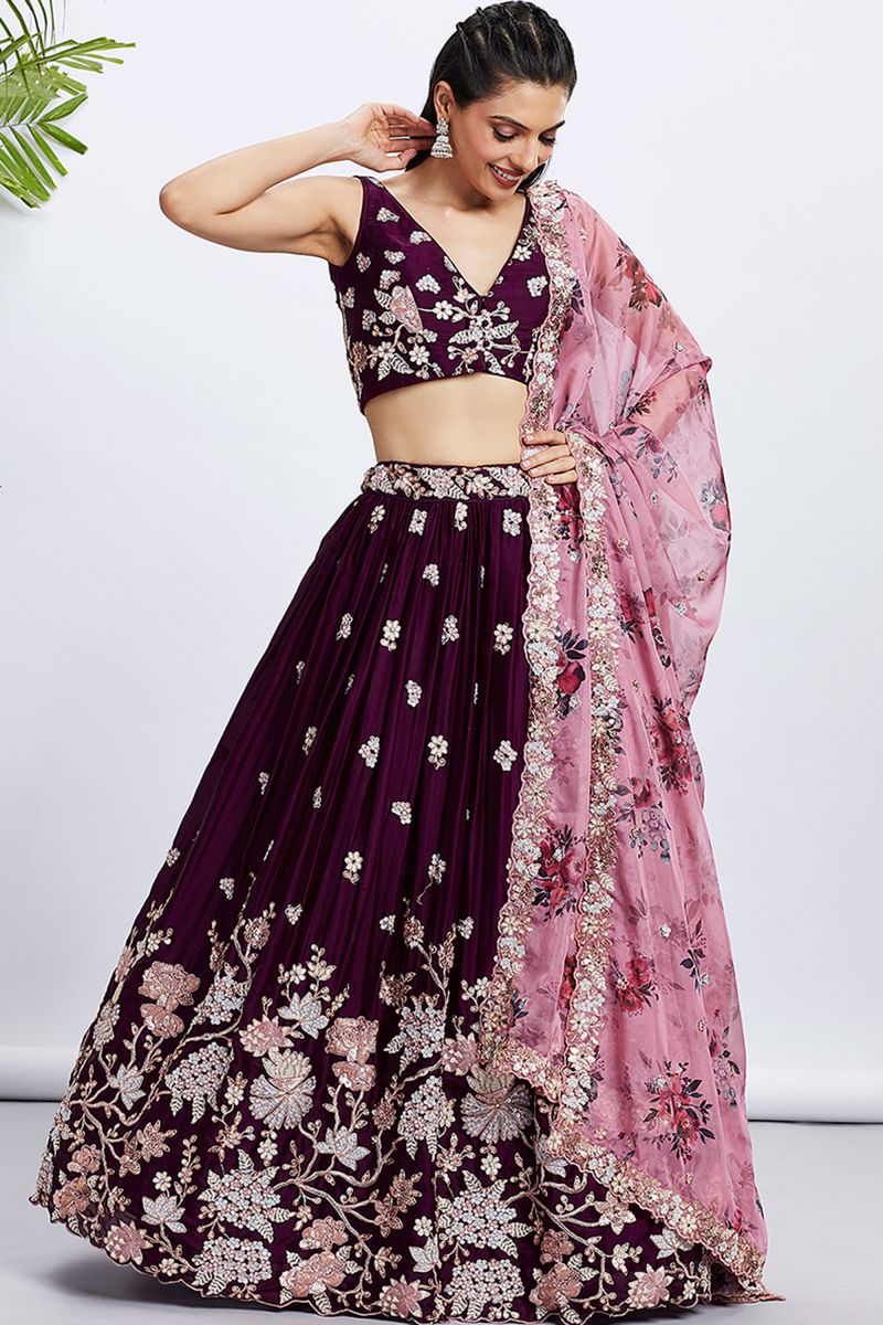 Georgette Burgundy Occasion Wear Lehenga Choli With Sequins Work