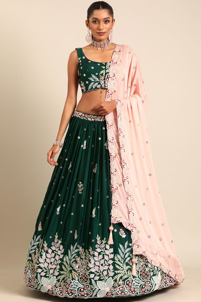 Green Designer Sequins Work Lehenga Choli In Georgette Fabric