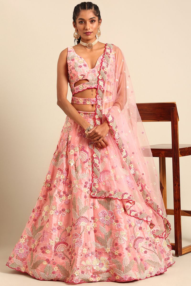 Pink Sequins Work Designs Wedding Wear Lehenga And Enigmatic Blouse