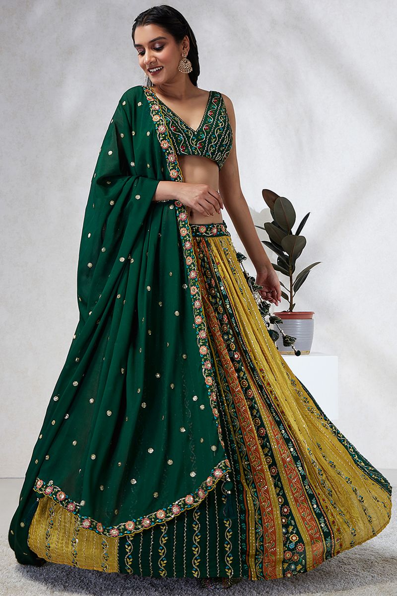 Green Chiffon Silk Fabric Occasion Wear Lehenga Choli With Sequins Work