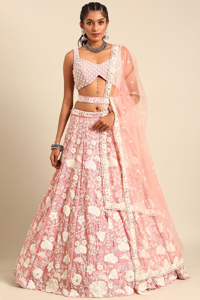 Pink Color Georgette Fabric Heavy Sequins Work Sangeet Wear Designer 3 Piece Lehenga Choli