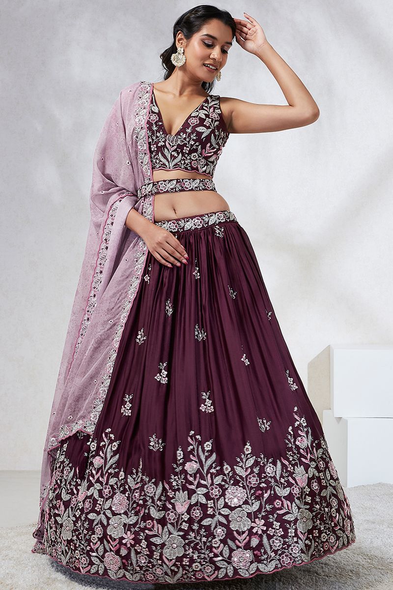 Burgundy Art Silk Fabric Occasion Wear Sequins Work Lehenga Choli