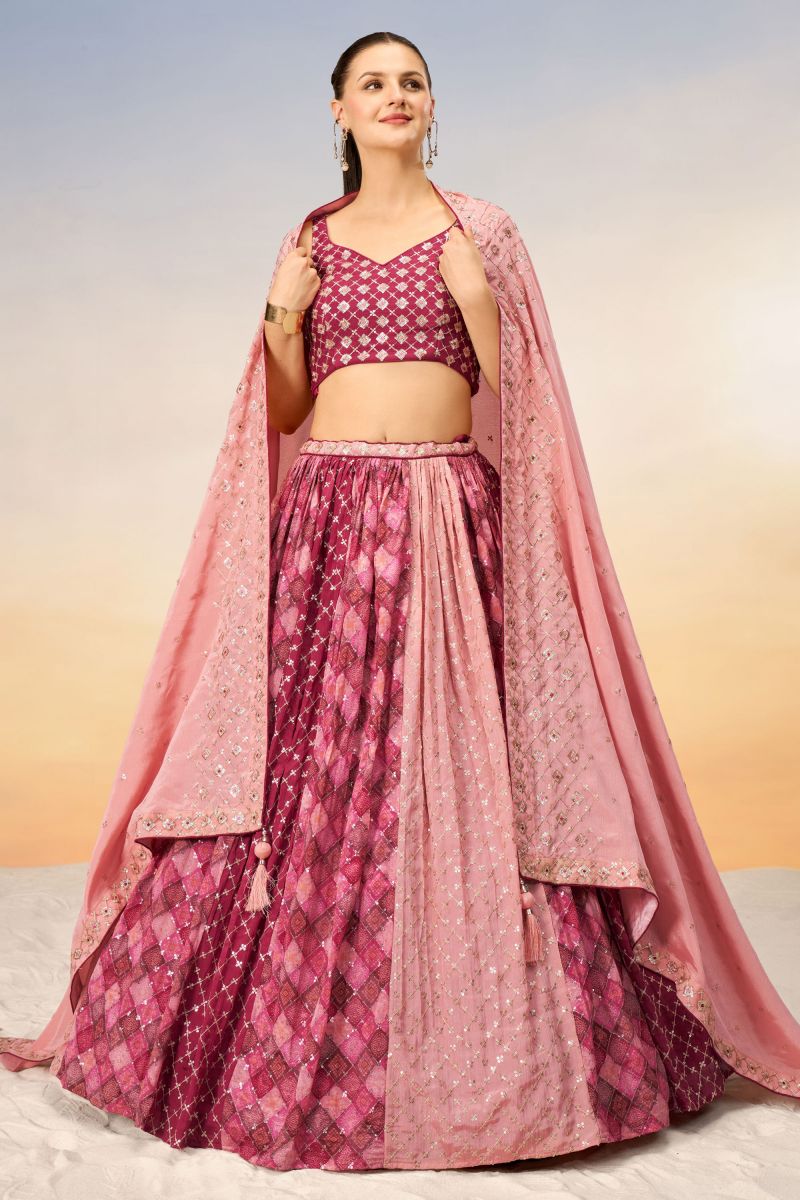 Sequins Work Pink Designer Bridal Lehenga Choli In Chiffon Fabric