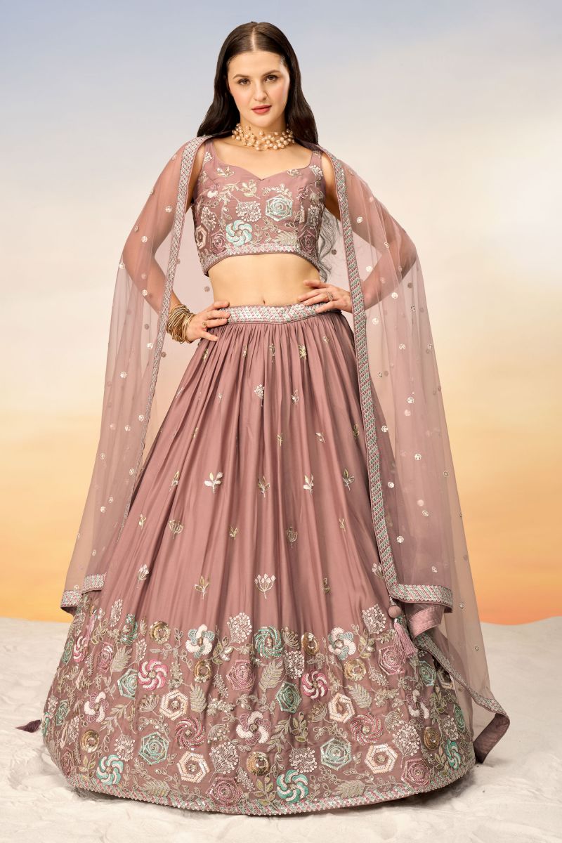 Pink Sequins Work On Wedding Wear Bridal Lehenga In Georgette With Blouse