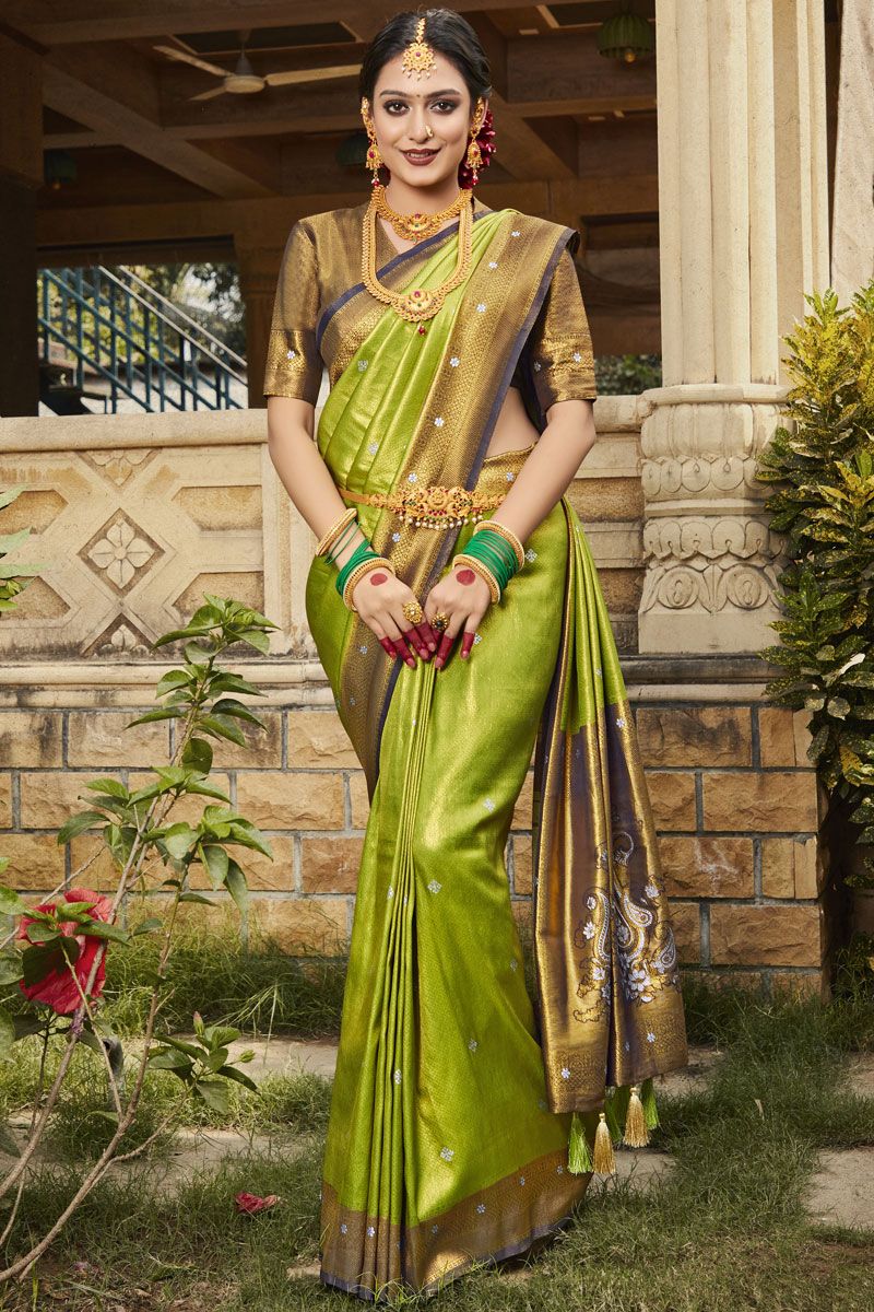 Gorgeous Green Kanjivaram Silk Saree with Weaving Work