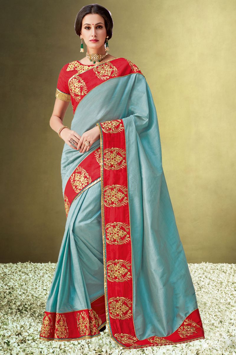 Silk Blue Color Saree In Function Wear