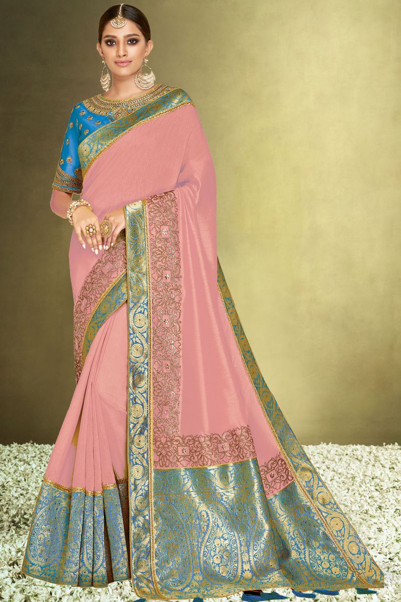 Pink Color Function Wear Saree In Satin Silk Fabric