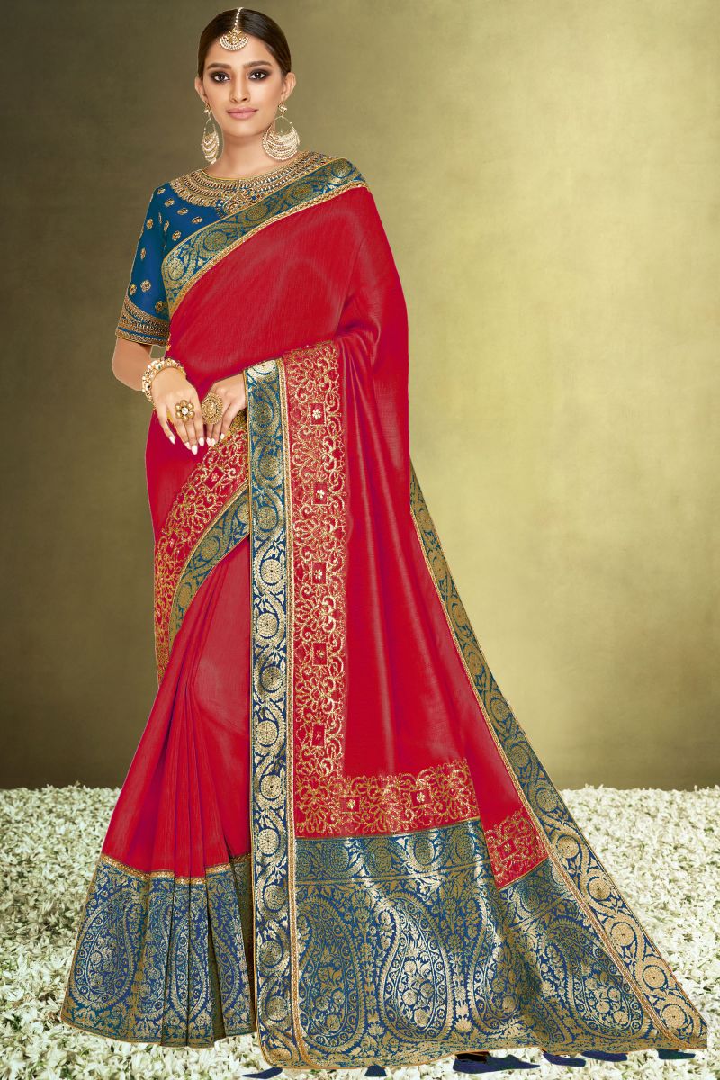 Function Wear Red Color Satin Silk Saree