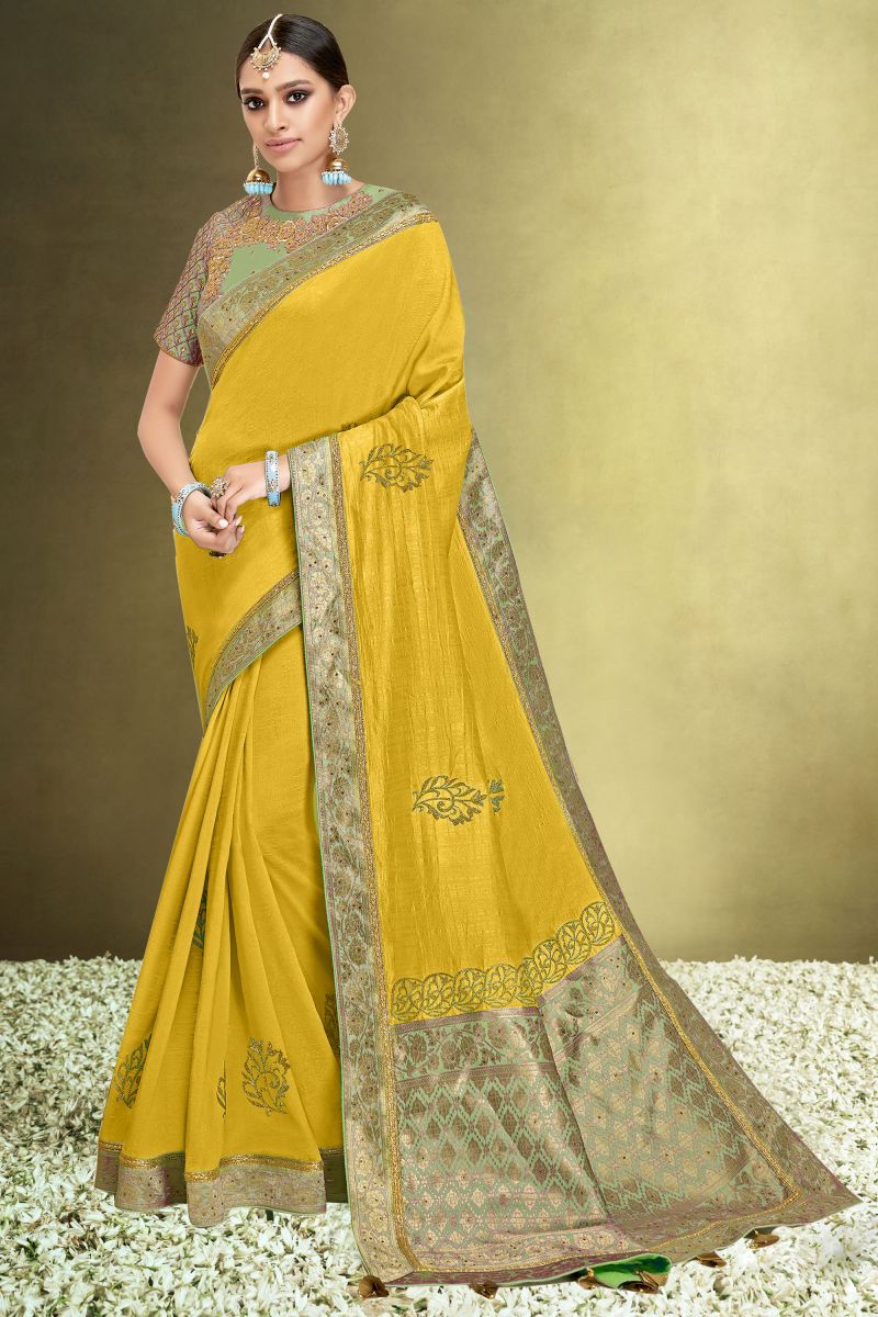 Function Wear Silk Mustard Color Saree