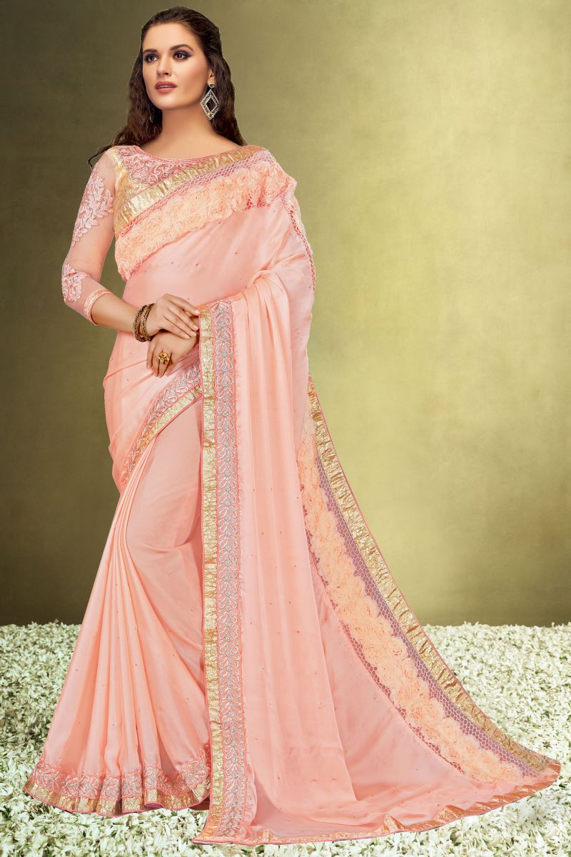 Function Wear Pink Color Saree In Satin Fabric