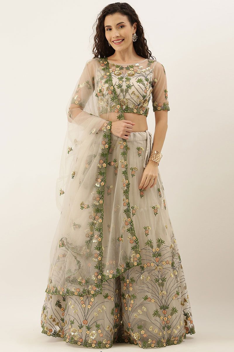 Grey Color Net Lehenga with Intricate Embroidered Elevate Your Function