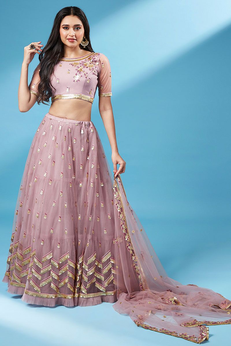 Pink Color Splendid Net Lehenga with Detailed Embroidered