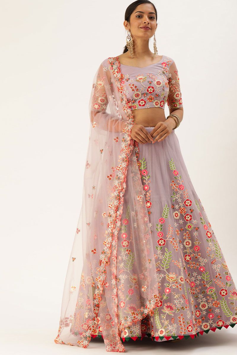 Lavender Color Net Fabric Chic Lehenga Choli