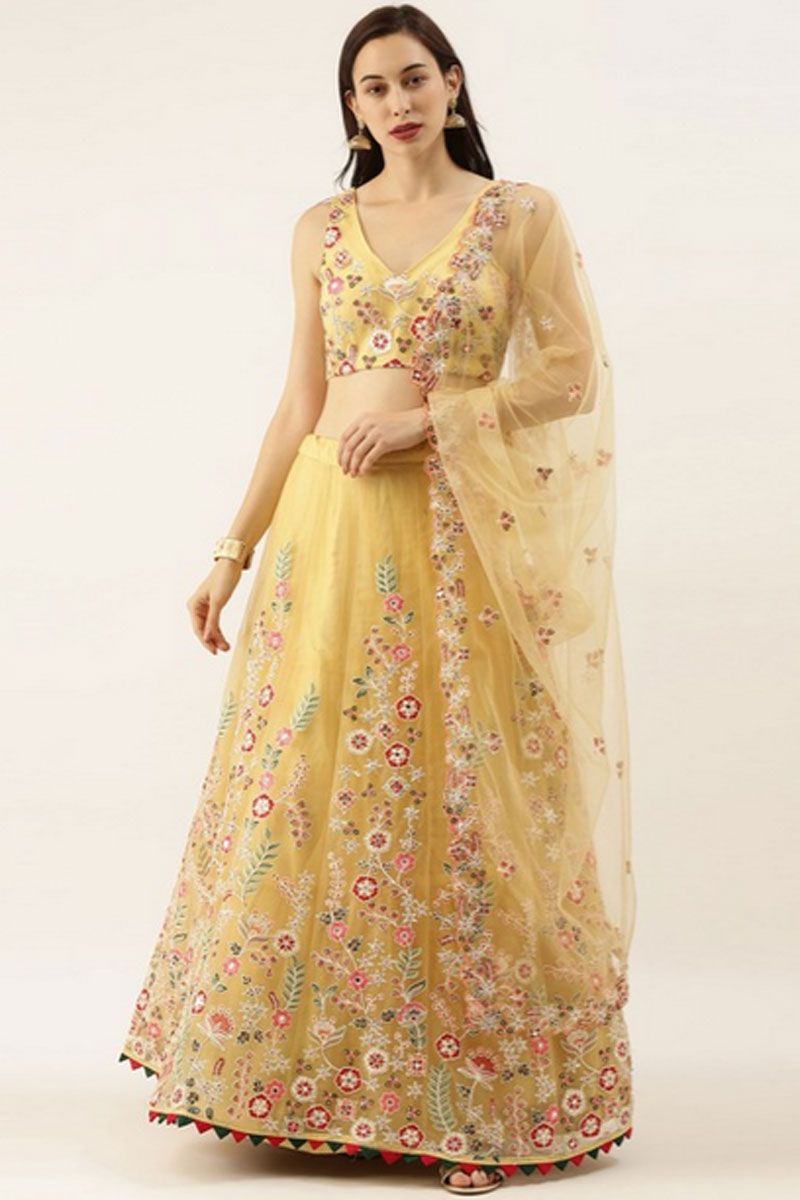 Yellow Color Net Fabric Lehenga Choli