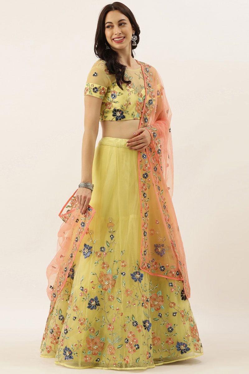 Yellow Color Net Fabric Designer Heavy Lehenga Choli