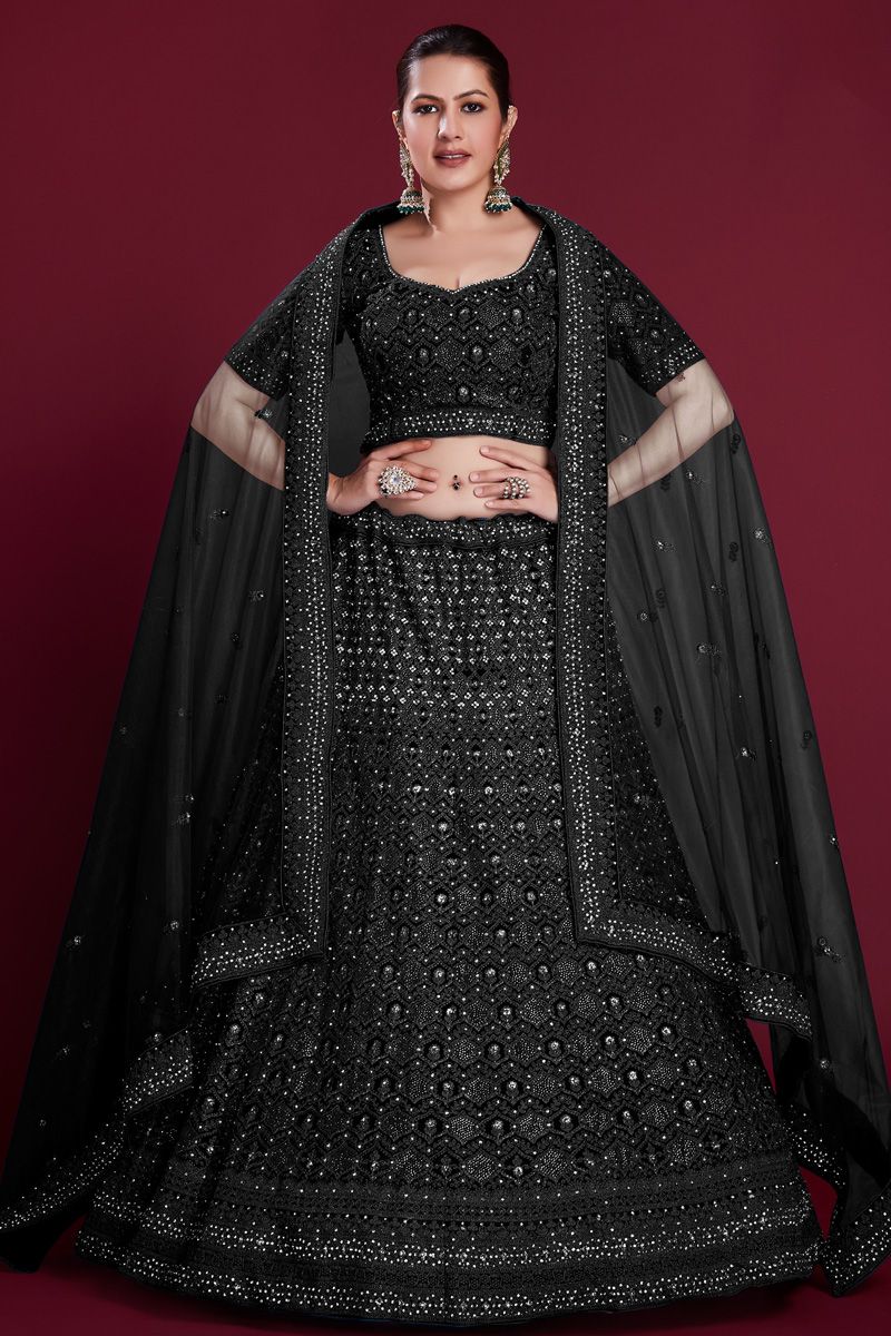 Gorgeous Black Georgette Lehenga with Zarkan Work and Embroiderred