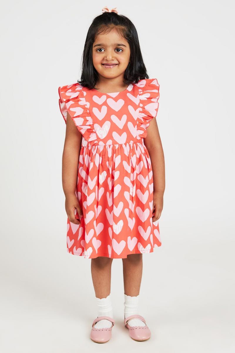 Fit And Flare Hearts Printed 100% Cotton Dress