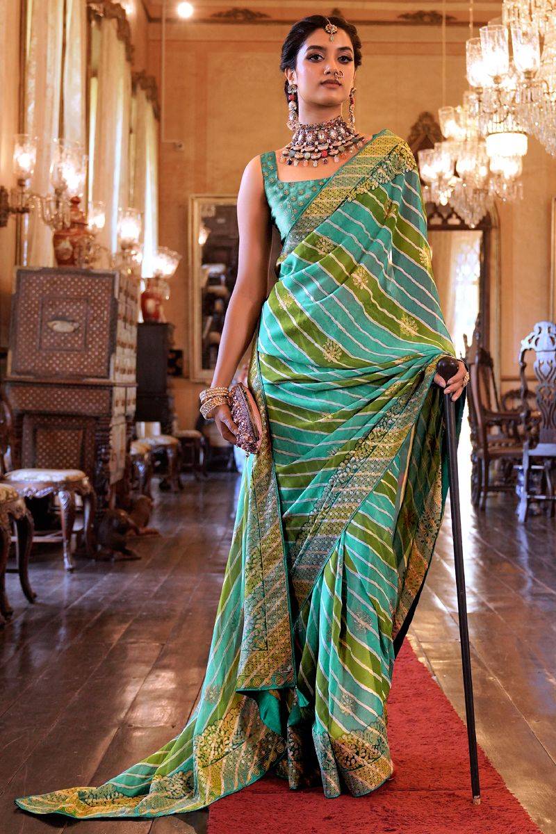 Blissful Sea Green Color Georgette Fabric Casual Look Saree