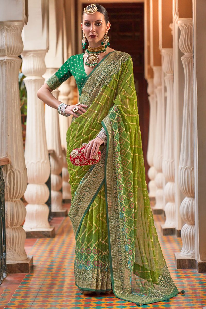 Green Color Georgette Fabric Casual Look Fantastic Saree