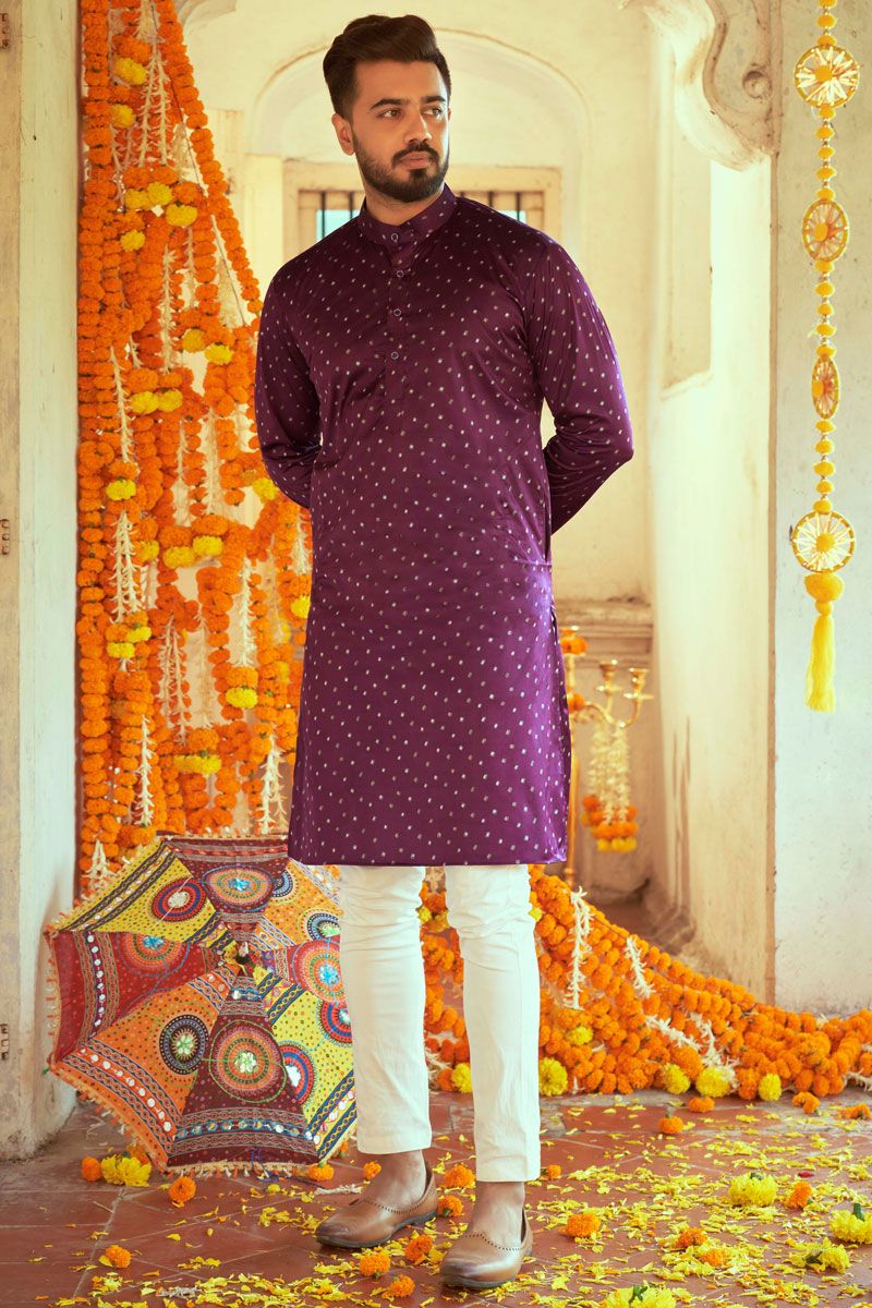 Navratri Special Purple Color Art Silk Fabric Trendy Kurta