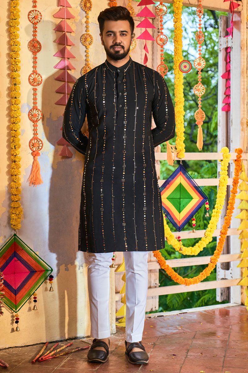 Navratri Special Sober Art Silk Fabric Black Color Kurta