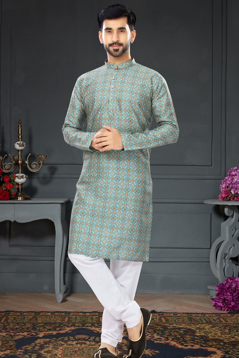 Green Kurta Pyjama In Digital Printed Work